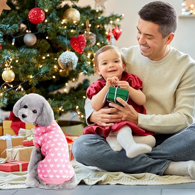 Heart Knit Pet Sweater, Warm Pullover Winter Clothes for Small and Medium Dogs Cats, Soft Puppy Outfit for Cold Weather, Christmas, Valentine's Day (Pink, L (Fit 8–9 lbs, Chest 13–14", Neck 10–11"))