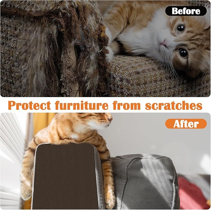 Cat Scratch Furniture Protector - 118" x 17" Trimmable Self-Adhesive Cats Claws Scratch Pads, DIY Cat Climbing Couch Protector for Scratch Post Cat Tree Replacement Indoor (Brown)