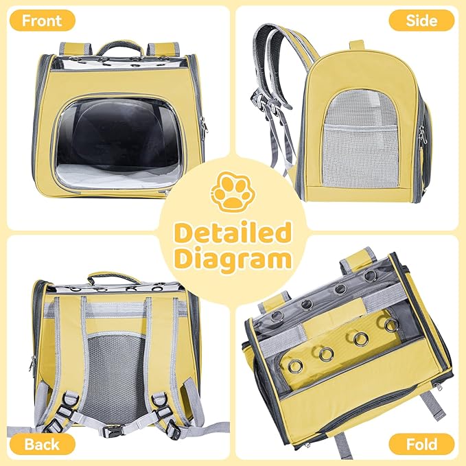 Innovative Traveler Backpack Pet Carriers Cat Backpack with Breathable Mesh Puppy Travel Carrier with Soft Padded Reinforced Support Foldable Small Dog Carrying Backpack for Kitty up to 15lbs (Yellow)