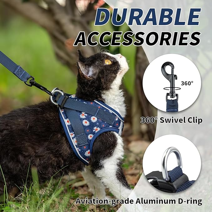Arblina Soft Mesh Cat Harness and Leash Set for Walking,Escape Proof No Choke Step in Kitten Vest Harness,Reflective Ajustable Puppy Vest for Traveling