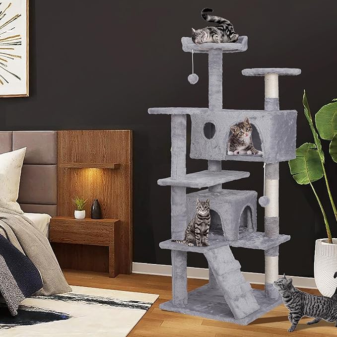 54-Inch Cat Tree Multi-Level Condo Tower Bed Furniture Kitten Play House with Scratching Posts