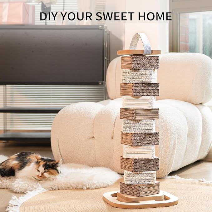 CHEERHOME PETS Cardboard Cat Scratching Post 24.2 Inch, Cat Scratcher for Indoor Cats Scratch Board for Kittens or Smaller Cats