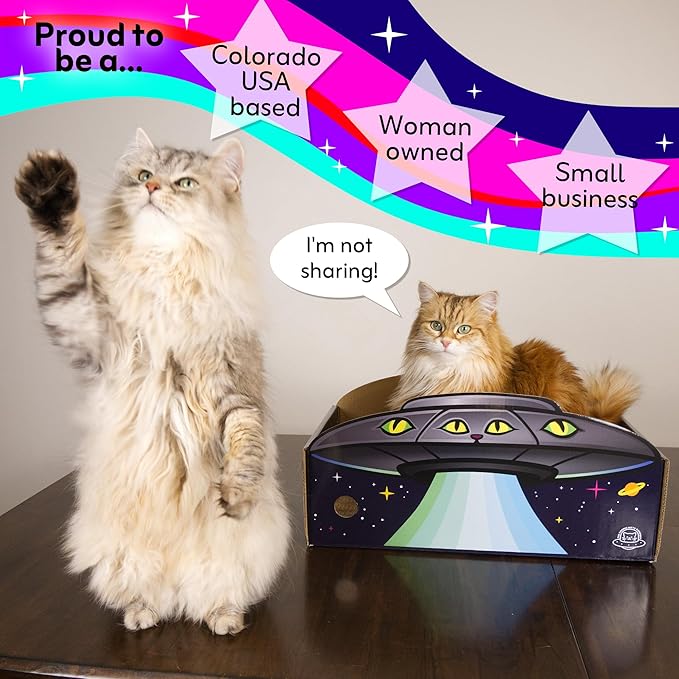 UFO Cat Scratcher Box, Extra Large 20" Cardboard Scratcher for Big Indoor Cats with Reversible Pad