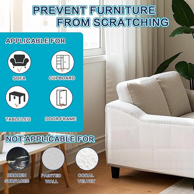 Thicken Vinyl Anti Cat Scratch Furniture Protector，165’’ X 12.4’’ Cat Scratch Deterrent for Furniture, Single Side Couch Protector for Sofa, Couch, Carpet, Door and Chair