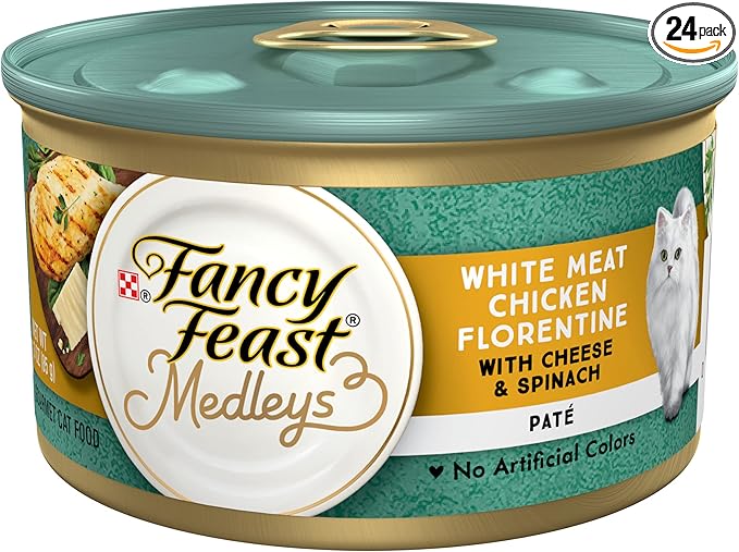 Purina Fancy Feast Pate Wet Cat Food, Medleys White Meat Chicken Florentine With Cheese & Garden Greens - (Pack of 24) 3 oz. Cans