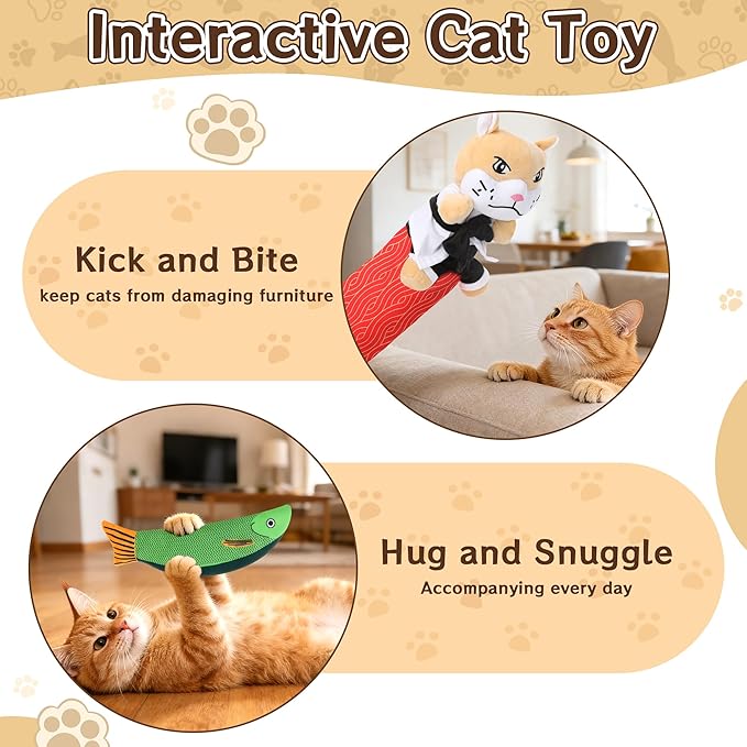 Cat Wrestling Glove - Cat Puppet Wrestler Toy with Tough Padding for Safe Interactive Play, Cat & Dog Wrestling Interactive Toy with Fish Toys, Kids & Pet Safe for Training & Exercise (A)