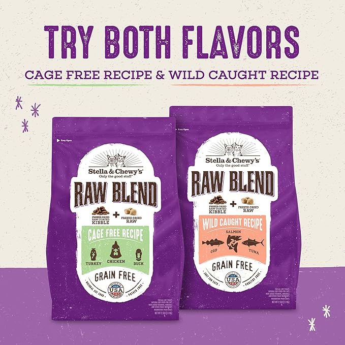 Stella & Chewy's Raw Blend Premium Kibble Cat Food – Grain Free, Protein Rich Meals – Wild-Caught Fish Recipe – 5 lb. Bag (Pack of 3)
