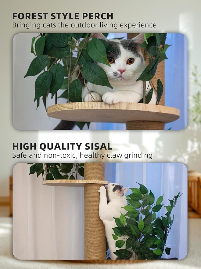 Fantasreen Cat Tree Floor to Ceiling Cat Tower Ajustable Height 97.1-124.4 Inches Tall and 4.5 Inches Thickened Post Large Cat Tree Tower for Indoor Cats Modern