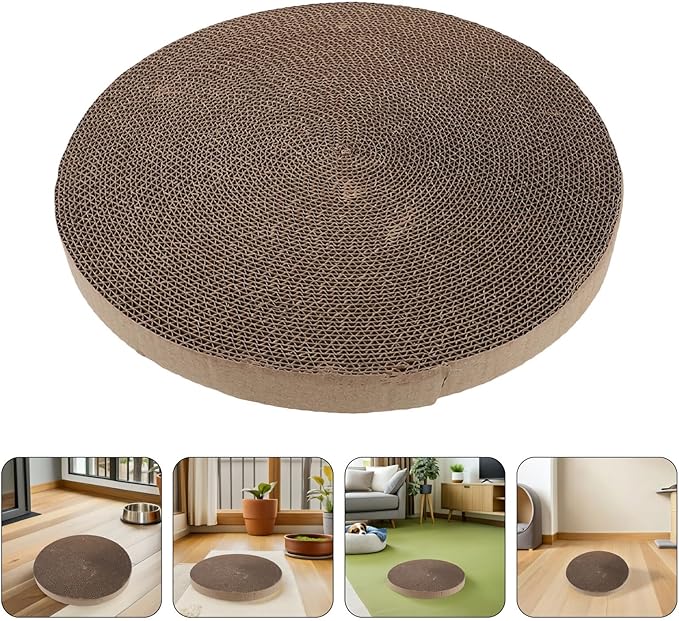 BESTonZON 2pcs Round Corrugated Cat Scratcher Replacement Inserts 34cm Diameter Cardboard Pads for Indoor Cat Bed Furniture Protection