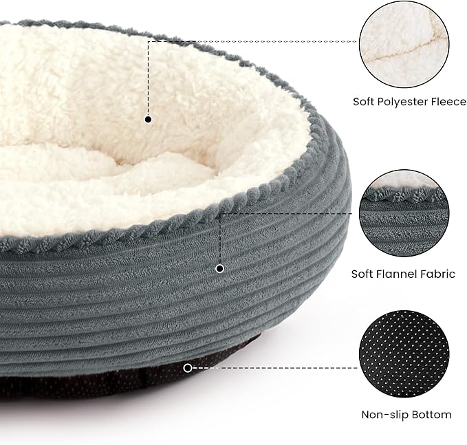 Love's cabin Round Donut Cat and Dog Cushion Bed, 20in Pet Bed for Cats or Small Dogs, Anti-Slip Water-Resistant Bottom, Super Soft Durable Fabric Pet beds, Washable Cat Dog Bed Stripe Bluish Grey