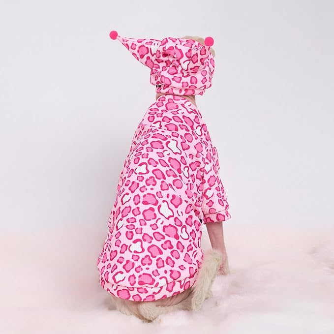 Sphynx Cat Clothes, Cat Suit with Hat and Sweatshirt, Full Set for Hairless Cats, Cornish Rex and Devon Rex (Pink Suit, XL(9-10lbs))