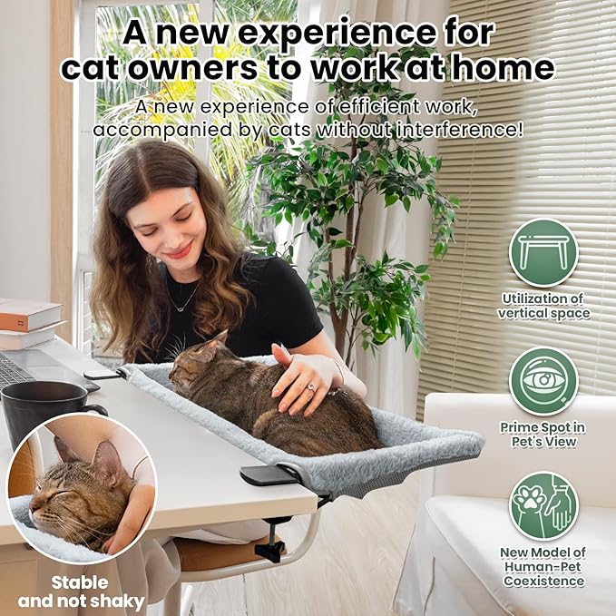 JUNSPOW Cat Bed for Desk with Foldable & Sunken Design,Cozy Faux Rabbit Fur cat Desk Bed for Home Working&Gaming Play,Sturdy Framework Maximum Hold Up to 33lb