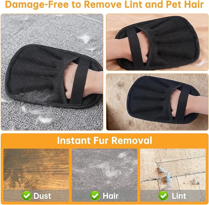 Upgraded Pet Hair Removal Glove, 2 Pack Newly Upgraded Electrostatic Pet Hair Remover Glove with Comb & Pet Hair Keychain, Magic Glove for Pet Hair for Clothing, Couch, Carpet, Car Seat