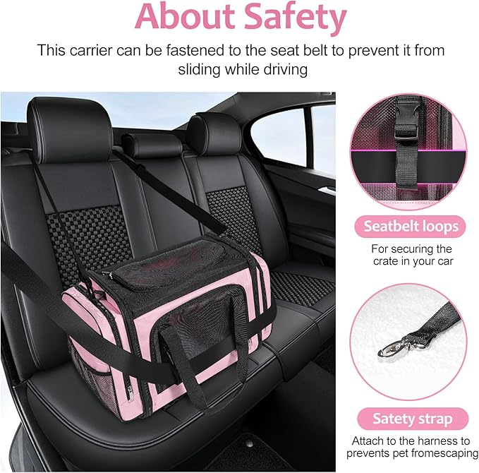 Discala Large Cat Carrier for 2 Cats, Pet Carrier, Dog Carrier for Small Dogs, Cat Carrier Soft, Collapsible Large Pet Carrier for Traveling Indoor and Outdoor Uses - Pink 23"x13"x13"