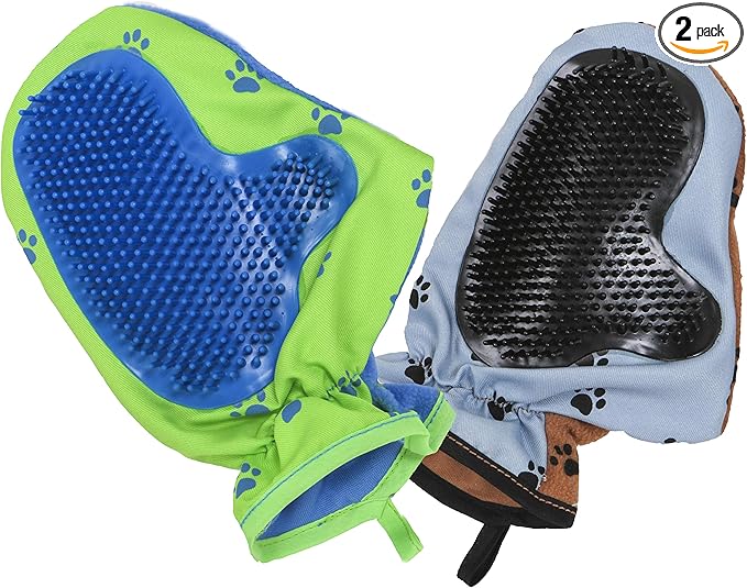 FURemover Pet Grooming Mitt, Scratch Free Dog Grooming Mitt Suitable for Long & Short-Haired Breeds, Set of 2, Colors May Vary, FMB2P12-AMZ