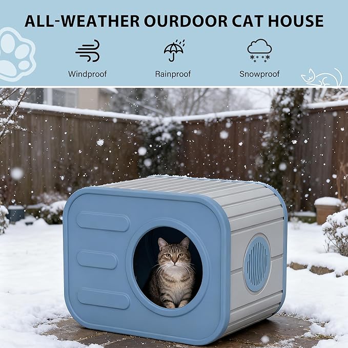 Feral Outdoor Cat House Weatherproof, Insualted Cat Houses for Outdoor Indoor Cats with Camera-Shaped Design, Sturdy Resin Outside Shelter for Cats