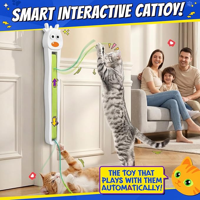 Interactive Cat Toys for Indoor Cats - Automatic Cat Toys with Motorized String Action, Sticking Door Electric Enrichment Stimulation Kitty Toy for Bored Indoor
