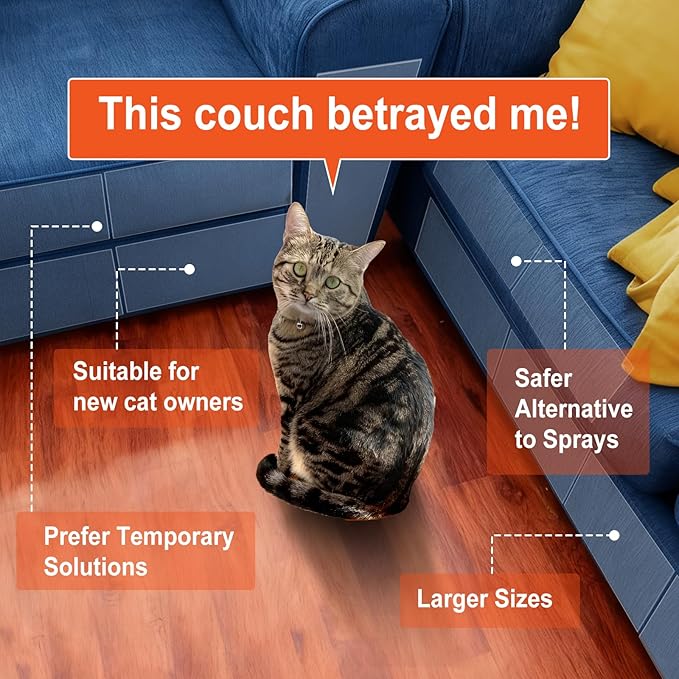 12 Pack Cat Scratch Furniture Protector – Double-Sided Sticky Deterrent Training Tape from Cat Claws, Clear Anti-Scratch Guard for Couch, Sofa, Doors, Easy Apply & Residue-Free, Not for Leather,Velvet