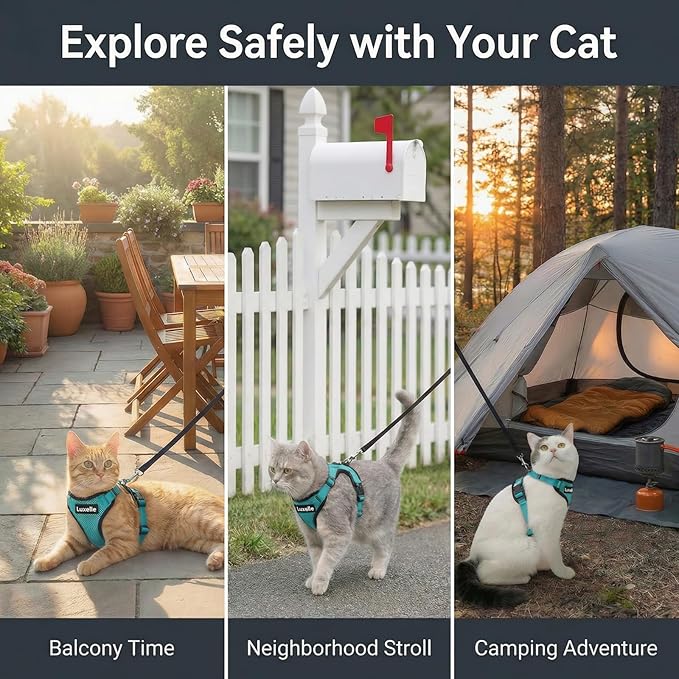 Luxelle 2 Pack Escape-Proof Cat Harness and Leash Set for Walking – Adjustable No Pull Soft Vest with Easy-Wear Buckle, Reflective Straps, Breathable Mesh – Outdoor Travel Harness for Cats & Kittens