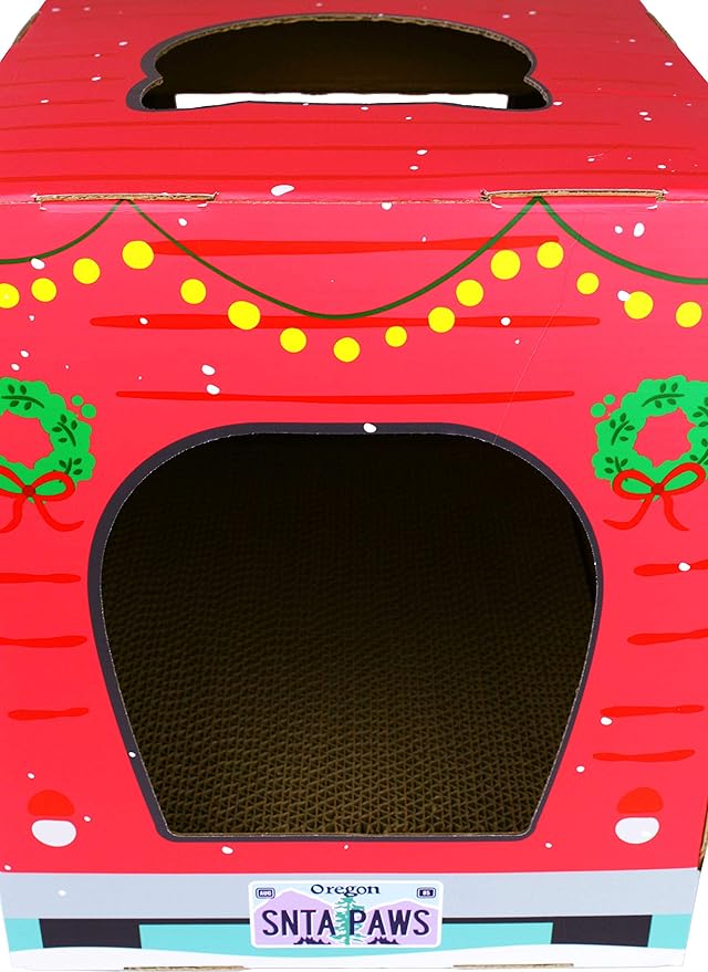 American Cat Club Christmas Cat House & Cat Scratcher w/Bonus Catnip Included
