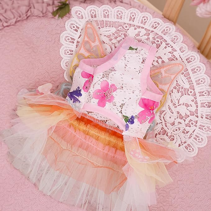 Pet Butterfly Dress,Pink Lolita Dress for Small Dogs Pet Princess Butterfly Wing Lace Tutu Skirt Cat Puppy Kitten for Summer Outfits Spring Gifts