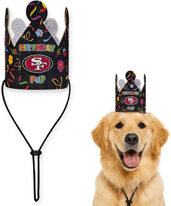 NFL San Francisco 49ers Pet Birthday Crown, Licensed Dog & Cat Birthday Party Hat, Football Team Costume Accessory, Pet Celebration Outfit
