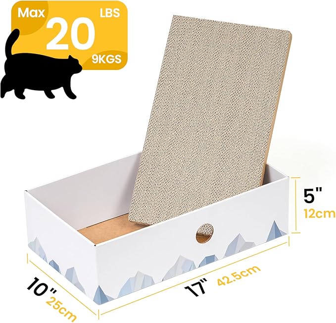 Conlun Cat Scratcher Box with 3-Layer Corrugated Pad, Heavy-Duty Double-Sided Cardboard Scratching Board & Bed, Checkered Design, for Cats, Large 2-Pack