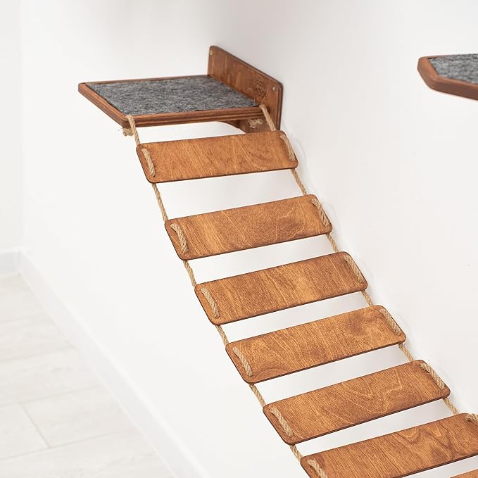 Wood Cat Bridge Cat Steps Cat Bed Wall Cat Toy Rustic Cat Tree Wall Decor Cat Lover Gift New Home Gift Cat Furniture Wall (Oak, Bridge & 3 steps)