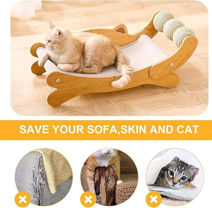 Sisal Cat Scratcher Bed,Extra Large Solid Cat Scratching Board Couch Scratcher Cardboard with Sisal Ball,26.8 Inch Hammock Lounger for Indoor Cats, Furniture Protector