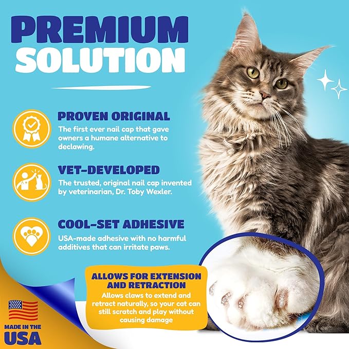 Soft Claws Cat Nail Caps for Kitten – 40 Clear Caps | Veterinarian-Developed | Protects Furniture & Skin – Easy to Apply, Long-Lasting Anti-Scratch Cat Claw Covers