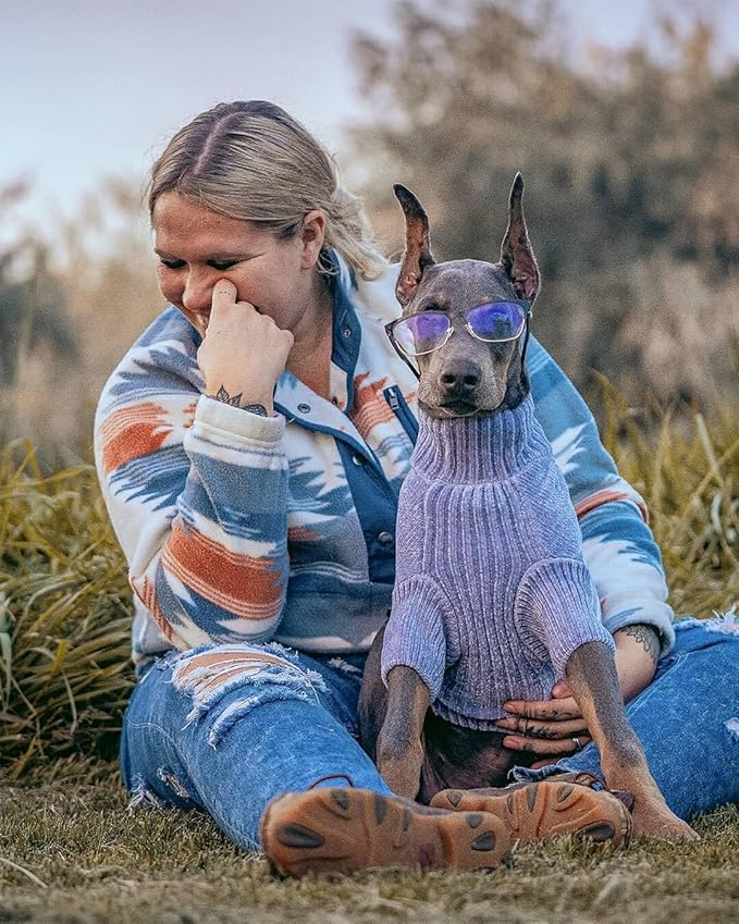 Blueberry Pet Cozy Soft Chenille Classy Striped Dog Sweater in Stonewash Blue, Back Length 10", Pack of 1 Clothes for Dogs