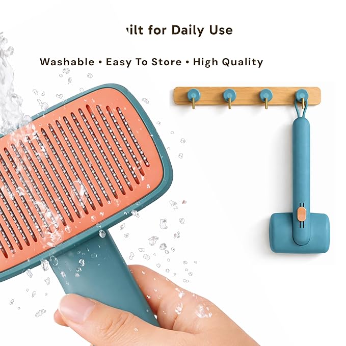 Wolfster Self-Cleaning Slicker Brush for Dogs & Cats - Skin-Friendly Deshedding Brush & Undercoat Rake for Short, Medium and Long Hair Pets, Reduces Shedding by 90% (Parrot Green)