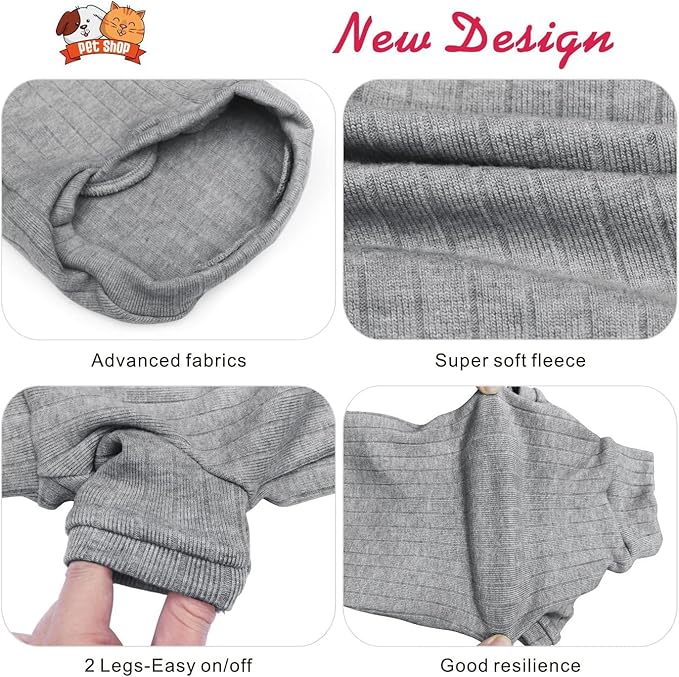 Idepet Sphynx Hairless Cats Sweater Shirt Kitten Soft Puppy Clothes Pullover Cute Cat Pajamas Jumpsuit Cotton Apparel Pet Winter Turtleneck for Cats and Teacup Chihuahua Small Dogs(Gray,L)