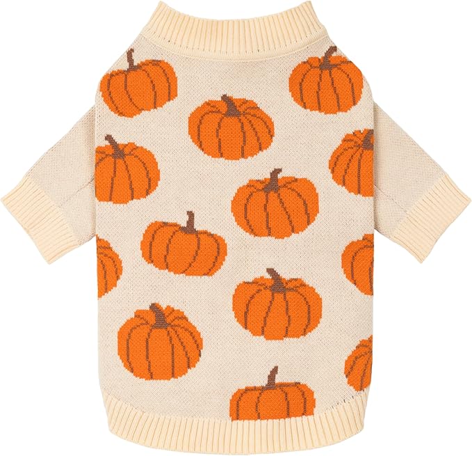 Fitwarm Pumpkin Dog Sweater, Thanksgiving Outfit for Small Dogs Boy Girl, Pet Outfit, Orange, Beige, Small