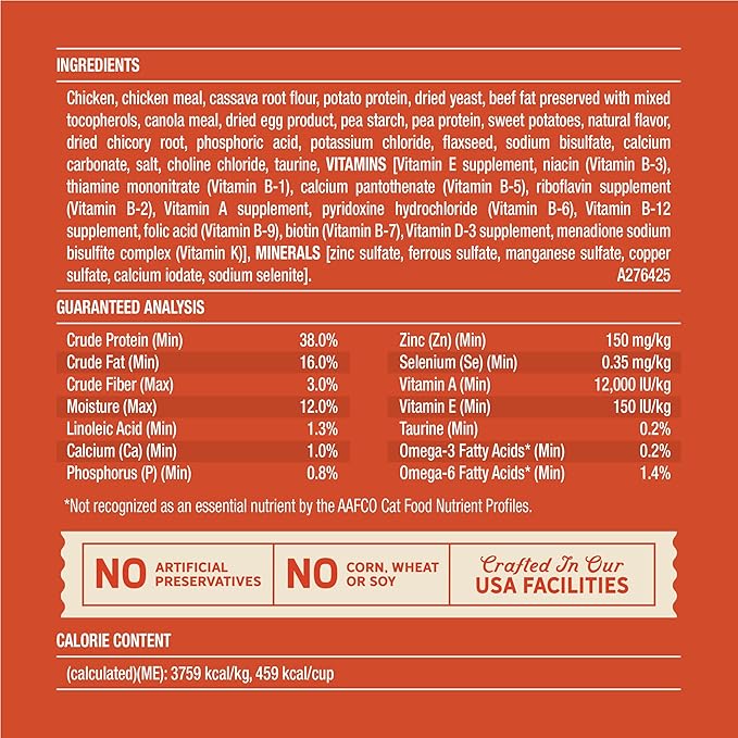 Merrick Purrfect Bistro Grain Free Chicken and Sweet Potato Recipe Natural Dry Cat Food for Adult Cats, High Protein, Outdoor or Indoor Cat Food - 12 lb. Bag