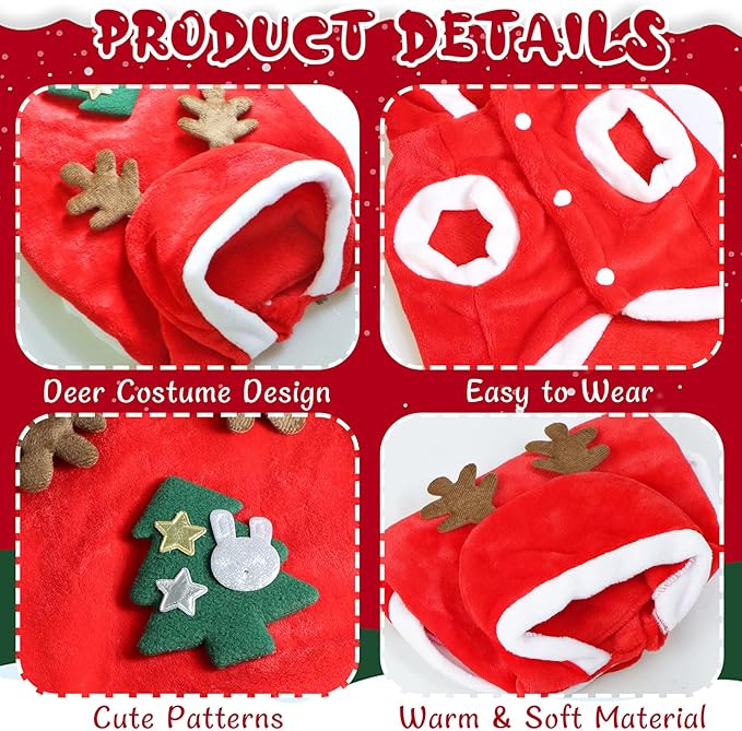 Dog Christmas Outfit, Dog Christmas Hoodie Vest Costume with Elk Antlers Holiday Clothes for Small Medium Dogs Cats Pets (XX-Large)