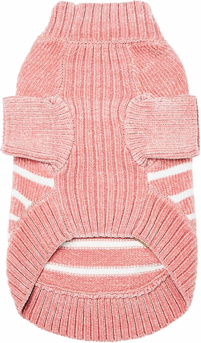 Blueberry Pet Cozy Soft Chenille Classy Striped Dog Sweater in Dusty Rose, Back Length 20", Pink Clothes for Dogs