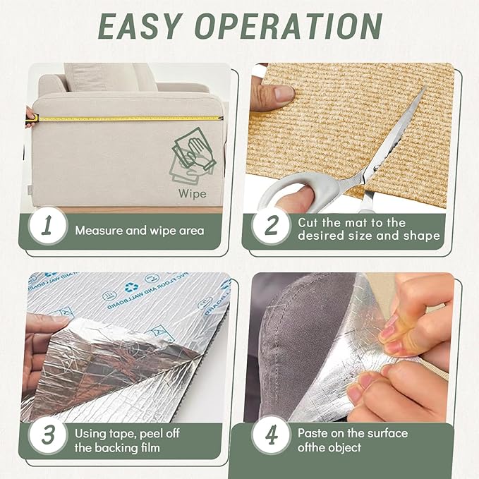 Cat Wall Scratcher Mat, Anti Cats Scratch Furniture Couch Carpet Corner Protector for Indoor, Trimmable Cat Scratching Pad Board Sofa Replacement Deterrent from Cats Claws (Khaki, 78.7x15.8In)