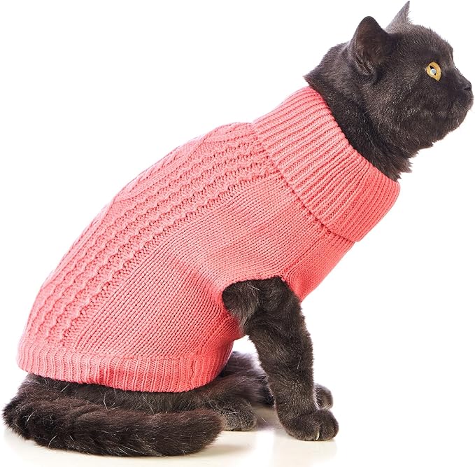 Stretchy Cat Sweater - 17 Colors & 6 Sizes | Snug Winter-Ready Knit for Boy/Girl Cats & Kittens (Pink, Large)