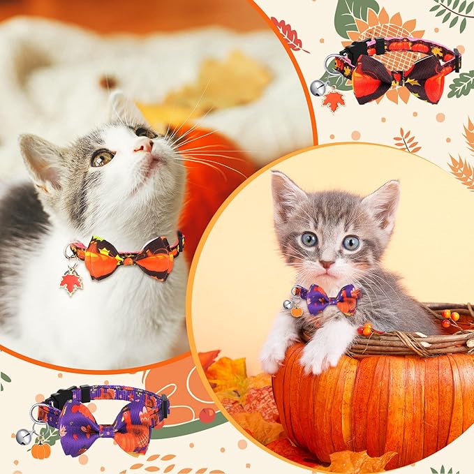 Kacctyen 18 Pcs Patriotic Cat Collars Bulk Easter Holiday Cat Collars with Bow Tie 4th of July Decoration Kitty Breakaway Adjustable Pet Kitten Bowtie Decor(Medium)