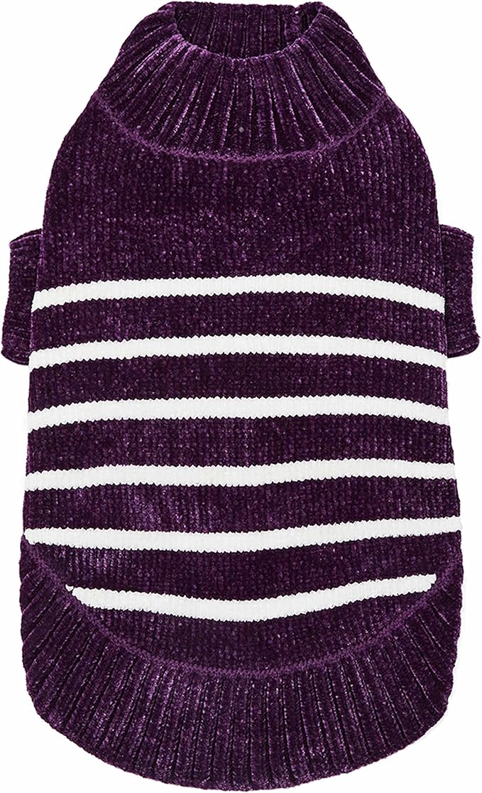Blueberry Pet Cozy Soft Chenille Classy Striped Dog Sweater in Dark Plum, Back Length 20", Pack of 1 Clothes for Dogs