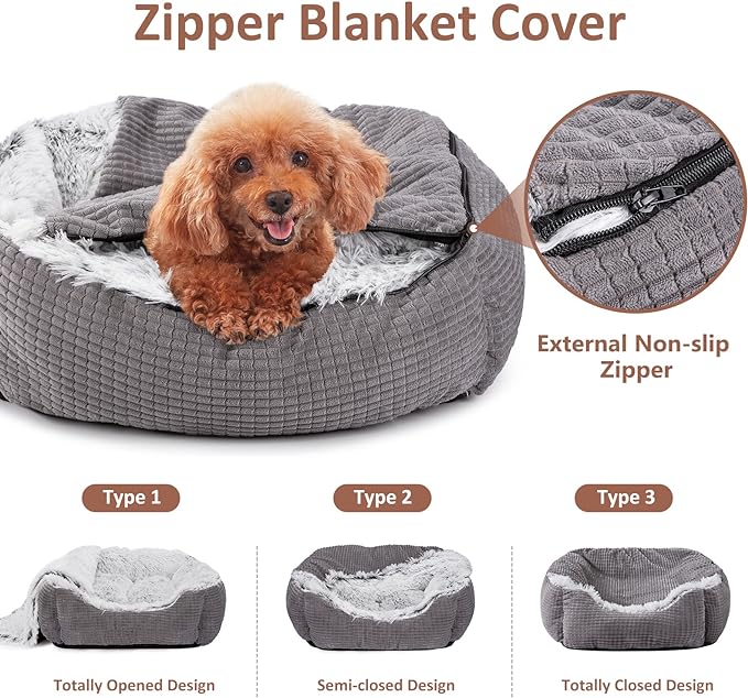 MIXJOY Dog Beds for Large Medium Small Dogs, Rectangle Cave Hooded Blanket Puppy Bed, Luxury Orthopedic Cat Beds for Indoor Cats, Warmth and Machine Washable (30 inches, Grey)