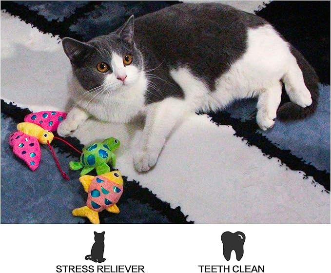 Catnip Toys Crinkle Paper, 3 Pack Cat Toys with Catnip, Cat Chew Toy for Indoor Cats, Fish Turtle Butterfly Catnip Toys