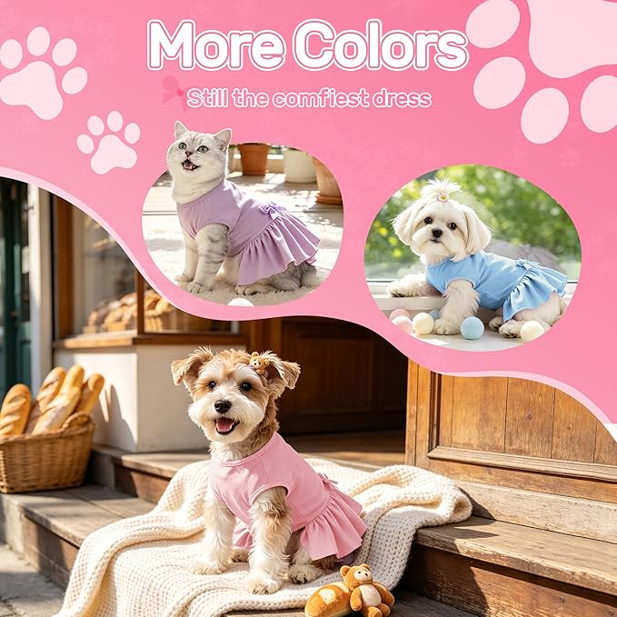 YUDODO Dog Dress Sleeveless Cat Dresses Breathable Dog Clothes for Small Dogs Girl Bowtie Puppy Dress with Cute Skirt Hem Lightweight Summer Dogs Dresses Soft & Does Not Pill Blue XS
