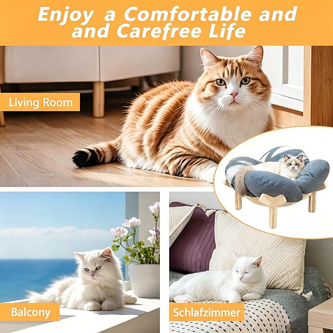 Raised Cat Bed,21" Elevated Cat Bed with Cushion Fluffy Pet Couch Sofa,Stylish Cat Chair with Highly Elastic Soft Cushion for Puppy, Sleeping,Cat Furniture