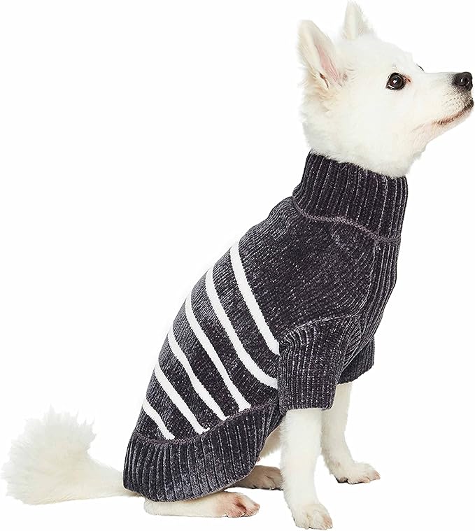 Blueberry Pet Cozy Soft Chenille Classy Striped Dog Sweater in Chic Grey, Back Length 14", Pack of 1 Clothes for Dogs