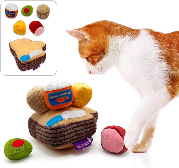 Pounce & Purr® Deluxe Interactive Cat Toy Set – 6 Piece Detachable Plush Catnip & Silvervine Playset with Themed Toys & Kicker Base