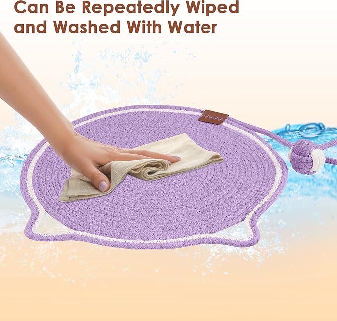 Letalong Cat Scratcher Mat, Natural Cotton Rope Cat Scratch Pad, 15.7'' Round Horizontal Floor Cat Scratching Pads for Indoor Cats, Cat Furniture Protector for Wall, Couch, Carpets, Sofas, Purple