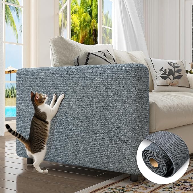 LaCheery 24"x79" Couch Cat Scratch Protector Couch Scratch Protector from Cats Corner Protectors for Furniture Self Adhesive Cat Scratching Post Replacement Light Grey Large Carpet Mat Roll Trimmable