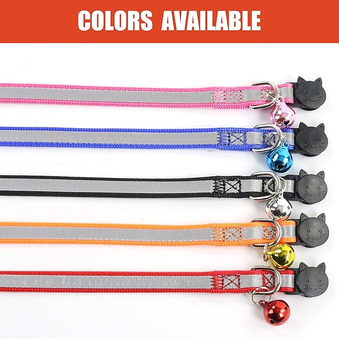 Personalized Reflective Breakaway Cat Collars Custom Laser Engraved Name Kitten Collar with Bells for Girl Boy Cat in Pink Blue Orange Red Black (Orange)